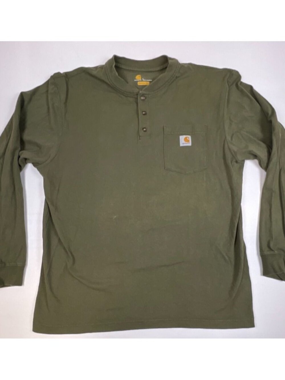 Carhartt Henley Men Large Regular K128 ARG Olive Green Long Sleeve Pocket Tee